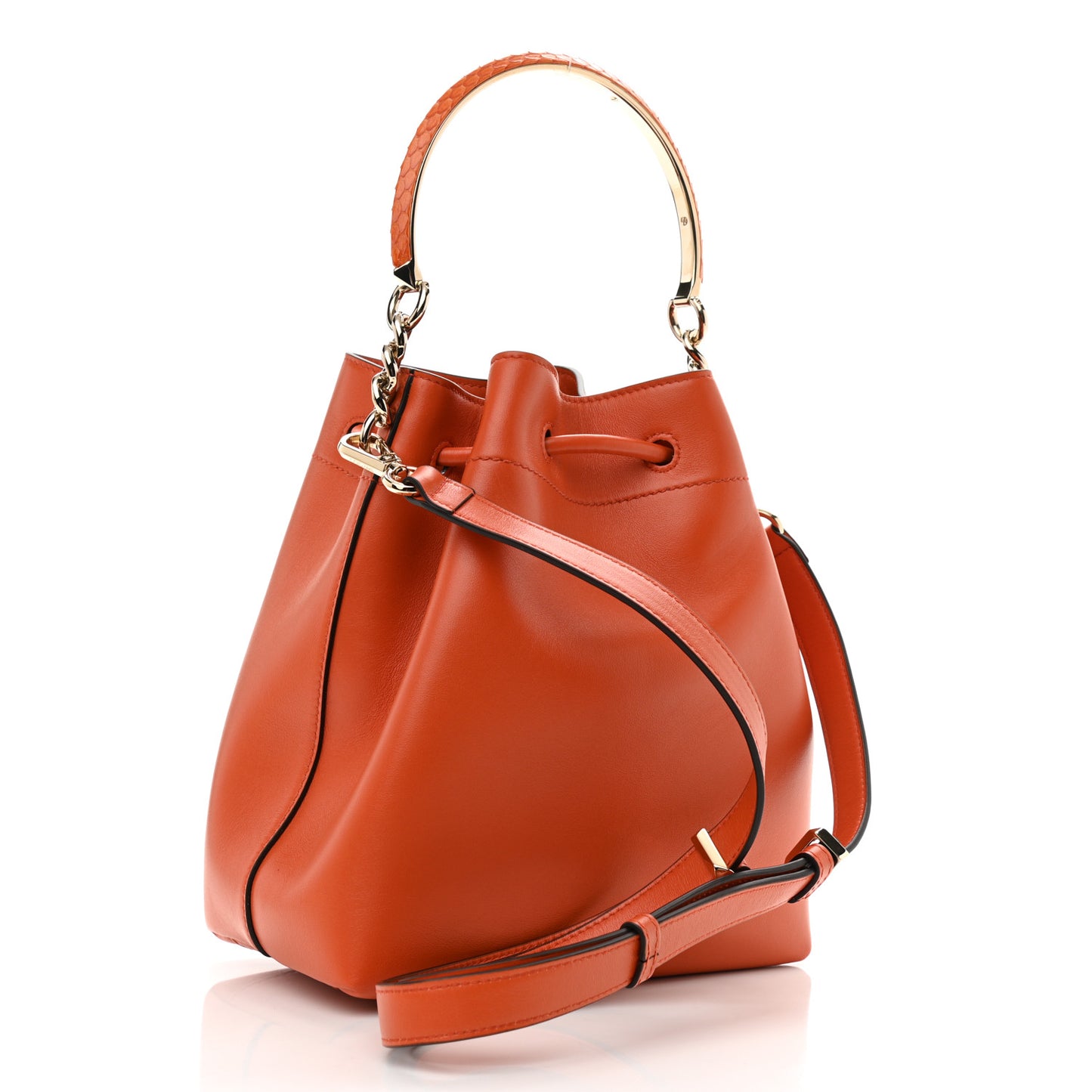 Grainy Goatskin Bon Bon Bucket Bag Orange