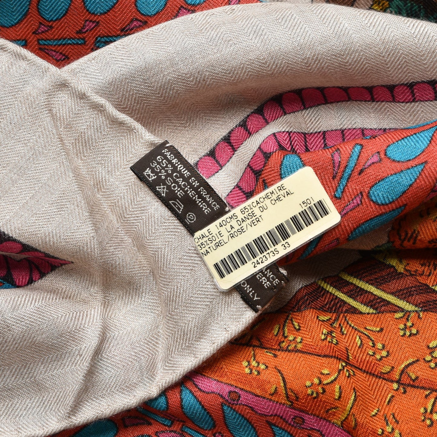 Cashmere Silk La Danse Du Cheval Shawl 140 Naturel Rose Vert