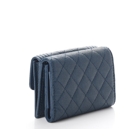 Chanel Grained Goatskin Quilted Small Boy Flap Wallet Dark Blue 3 of 9