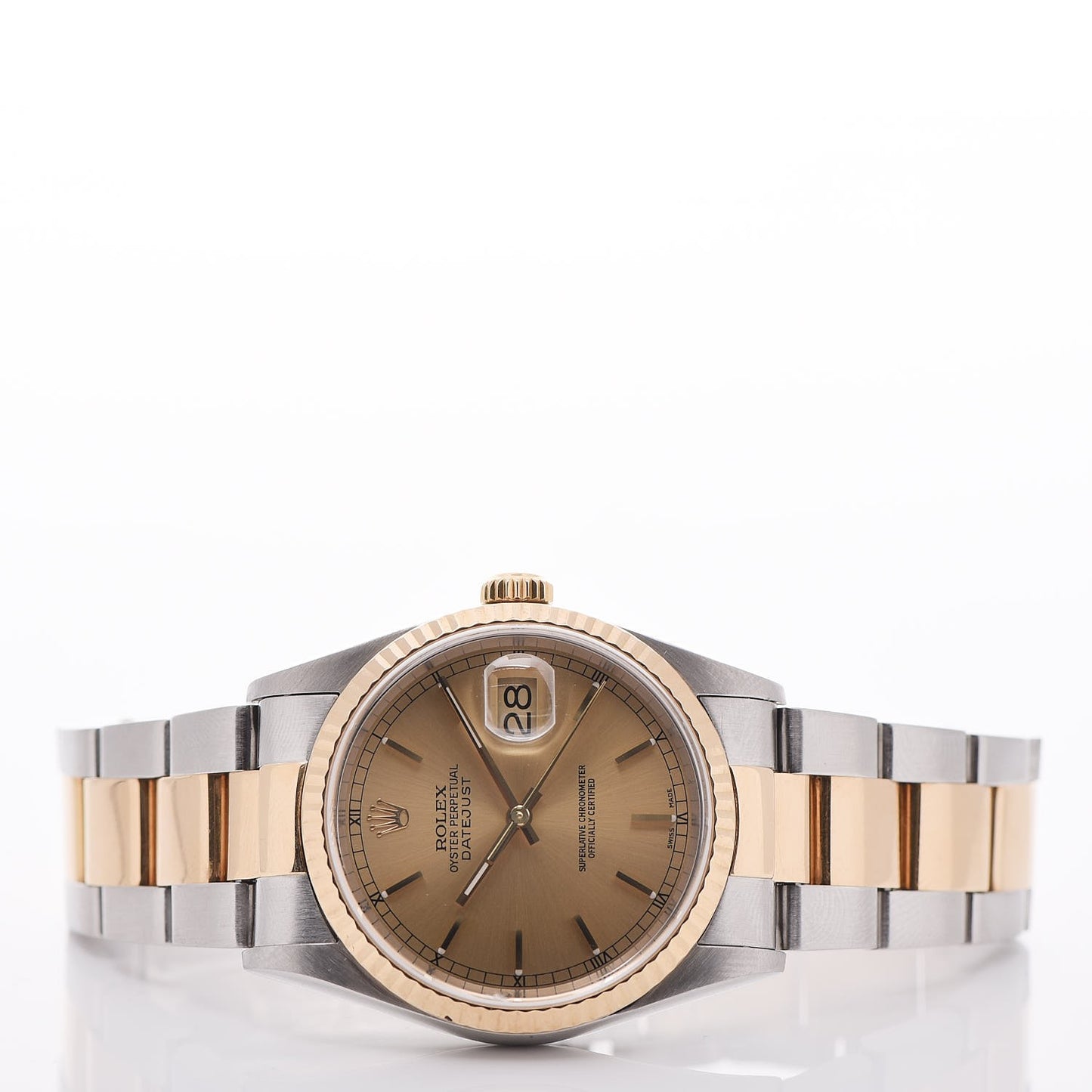 Stainless Steel 18K Yellow Gold 36mm Oyster Perpetual Datejust Watch Champagne 16233
