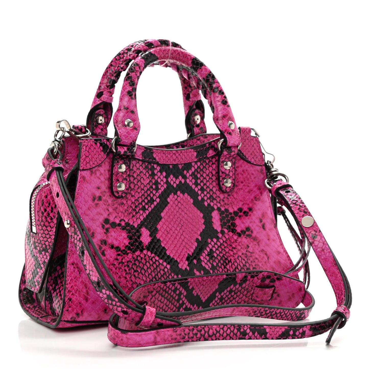 Calfskin Python Effect Neo Classic Silver Hardware Mini City Fuchsia Black