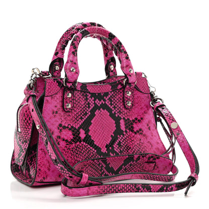Balenciaga Calfskin Python Effect Neo Classic Silver Hardware Mini City Fuchsia Black 3 of 11