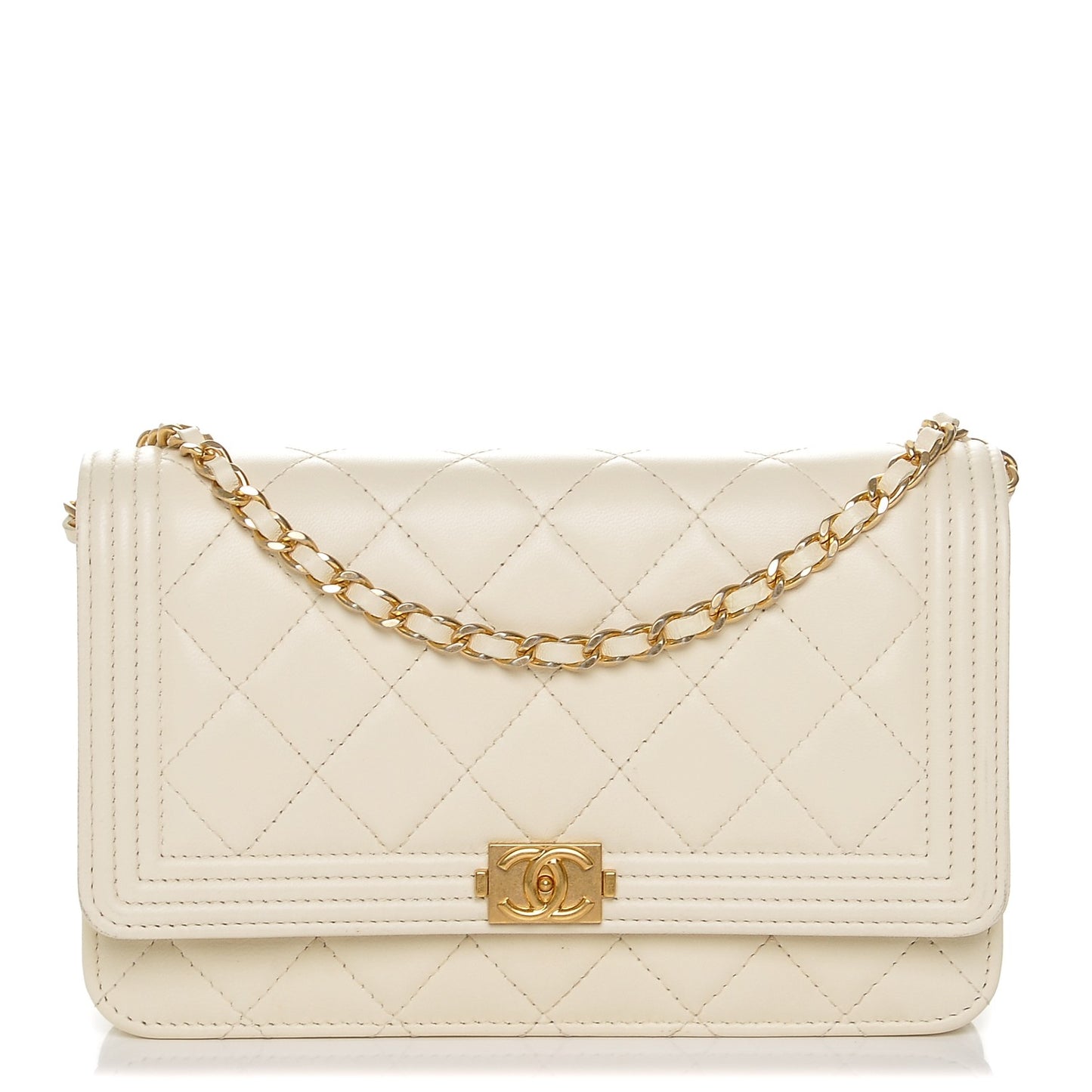 Lambskin Quilted Boy Wallet On Chain WOC White