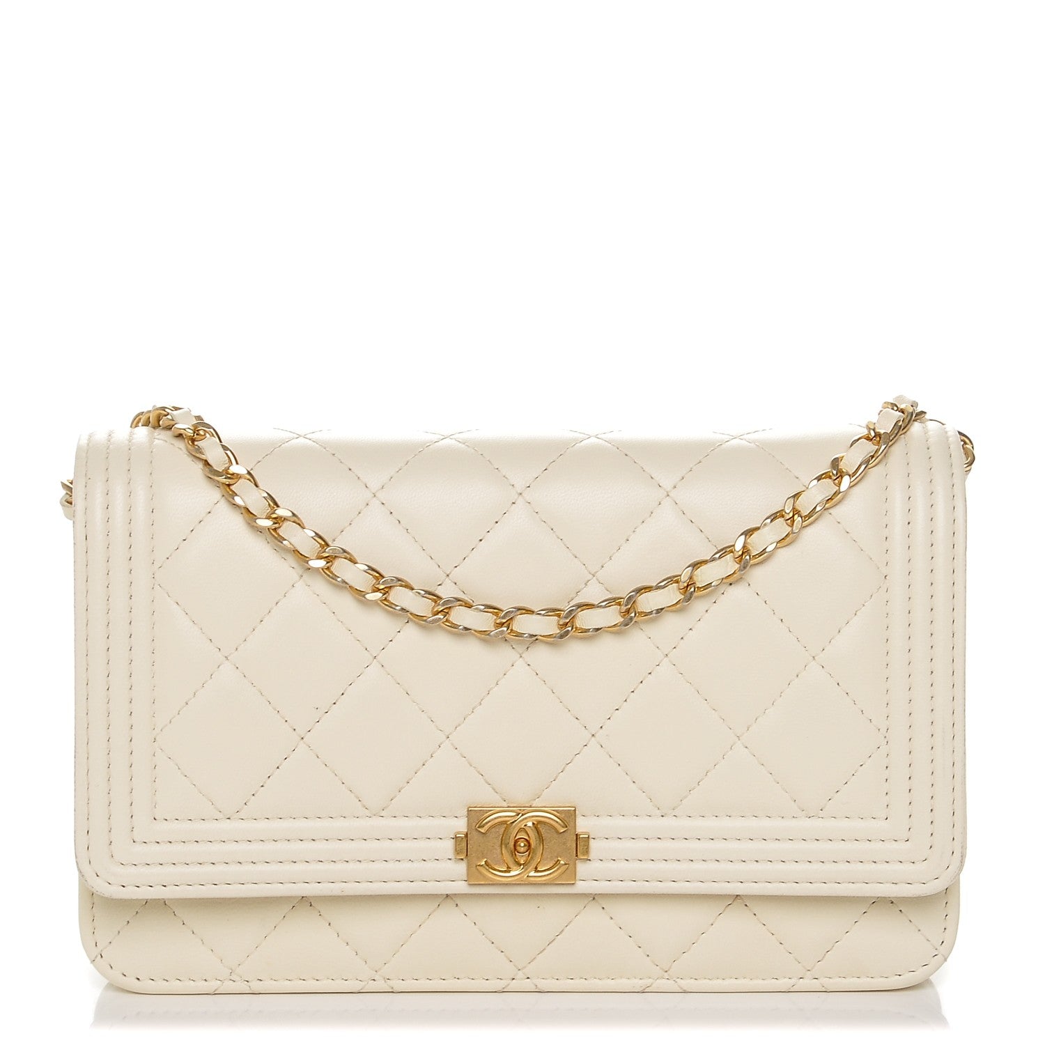Chanel Lambskin Quilted Boy Wallet On Chain WOC White 1 of 8