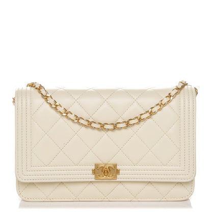 Chanel Lambskin Quilted Boy Wallet On Chain WOC White 1 of 8