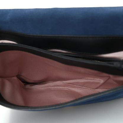 Gucci Suede Medium Arli Flap Shoulder Bag Blue Ink Black 6 of 11