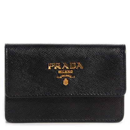 Prada Saffiano Metal Flap Card Holder Black 1 of 8