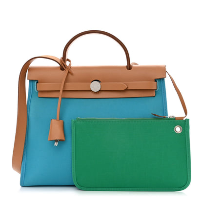 Hermes Vache Hunter Toile Herbag Zip 31 PM Bleu Azteque Menthe 1 of 12