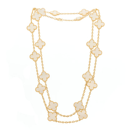 Van Cleef & Arpels 18K Yellow Gold Mother of Pearl 20 Motifs Vintage Alhambra Necklace 3 of 8