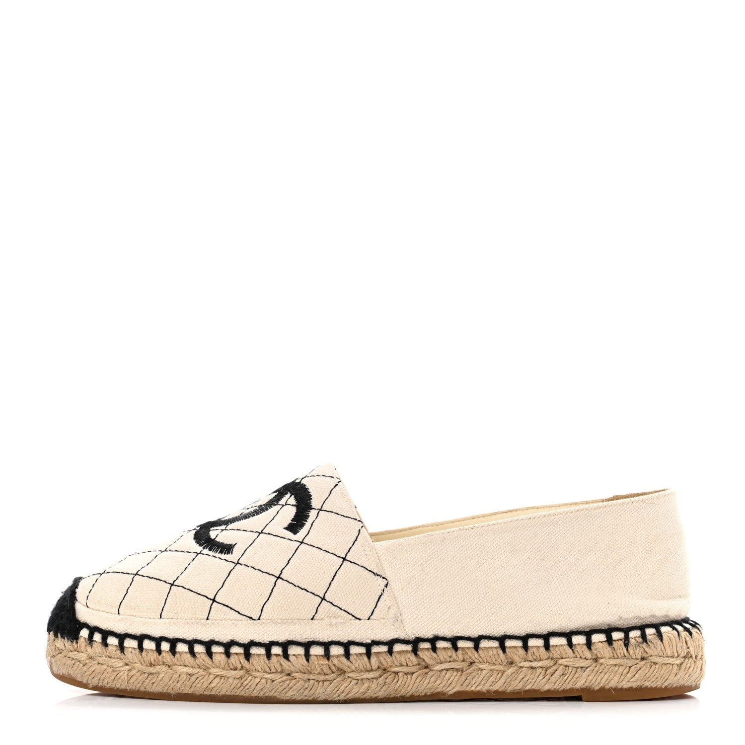 Chanel Fabric Biarritz CC Espadrilles 37 Beige Black 1 of 13