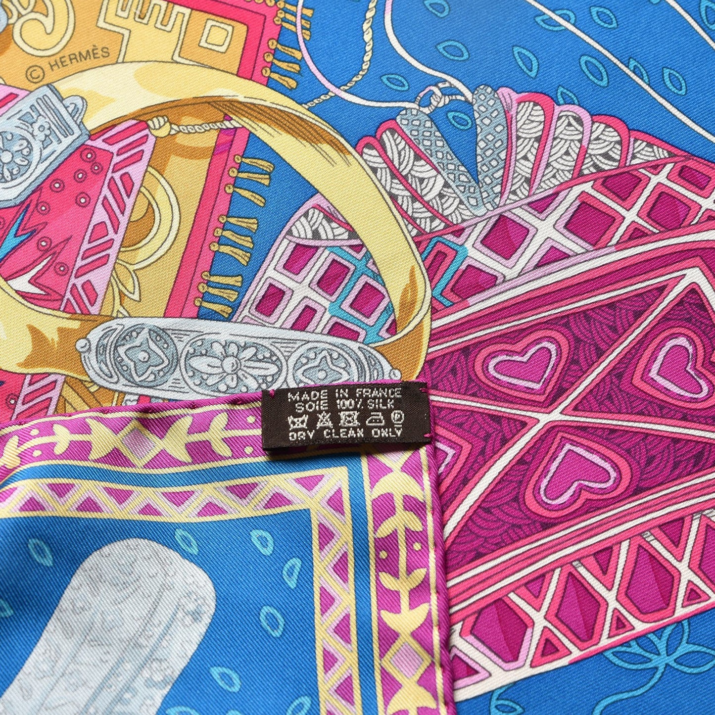 Silk Cavaliers du Caucase Scarf 90 Cobalt Fuchsia Vieil Or