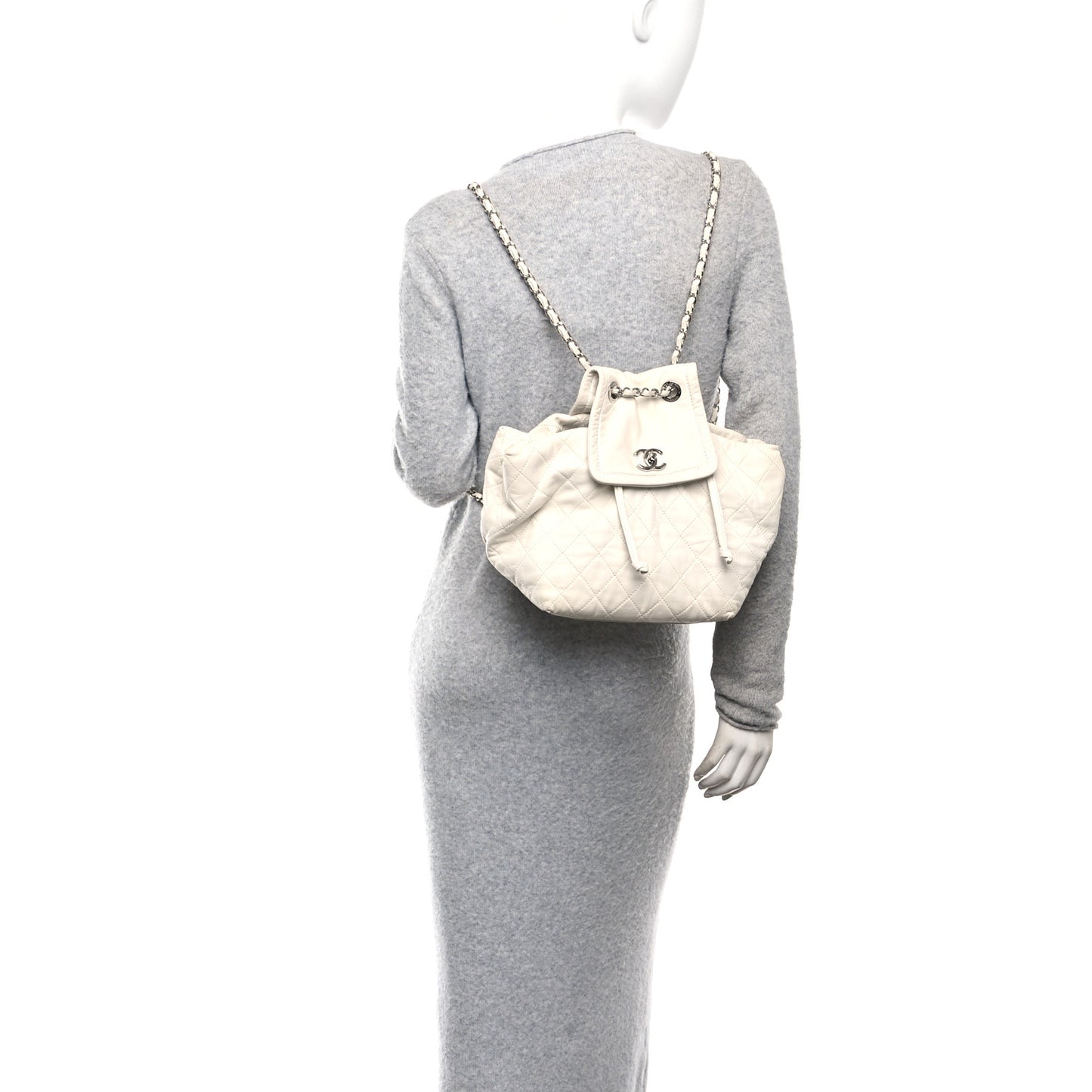 Lambskin Quilted Beijing Backpack Bag White