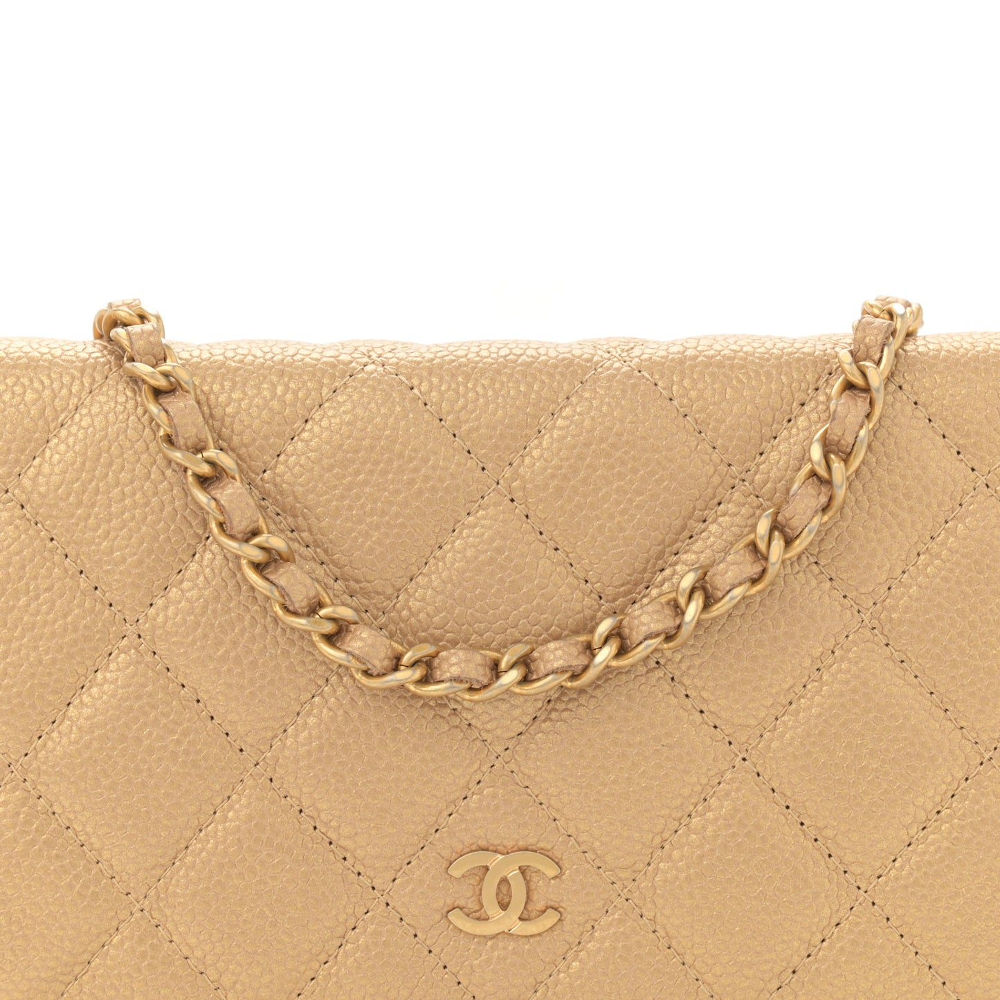 Pearly Caviar Quilted Wallet On Chain WOC Gold