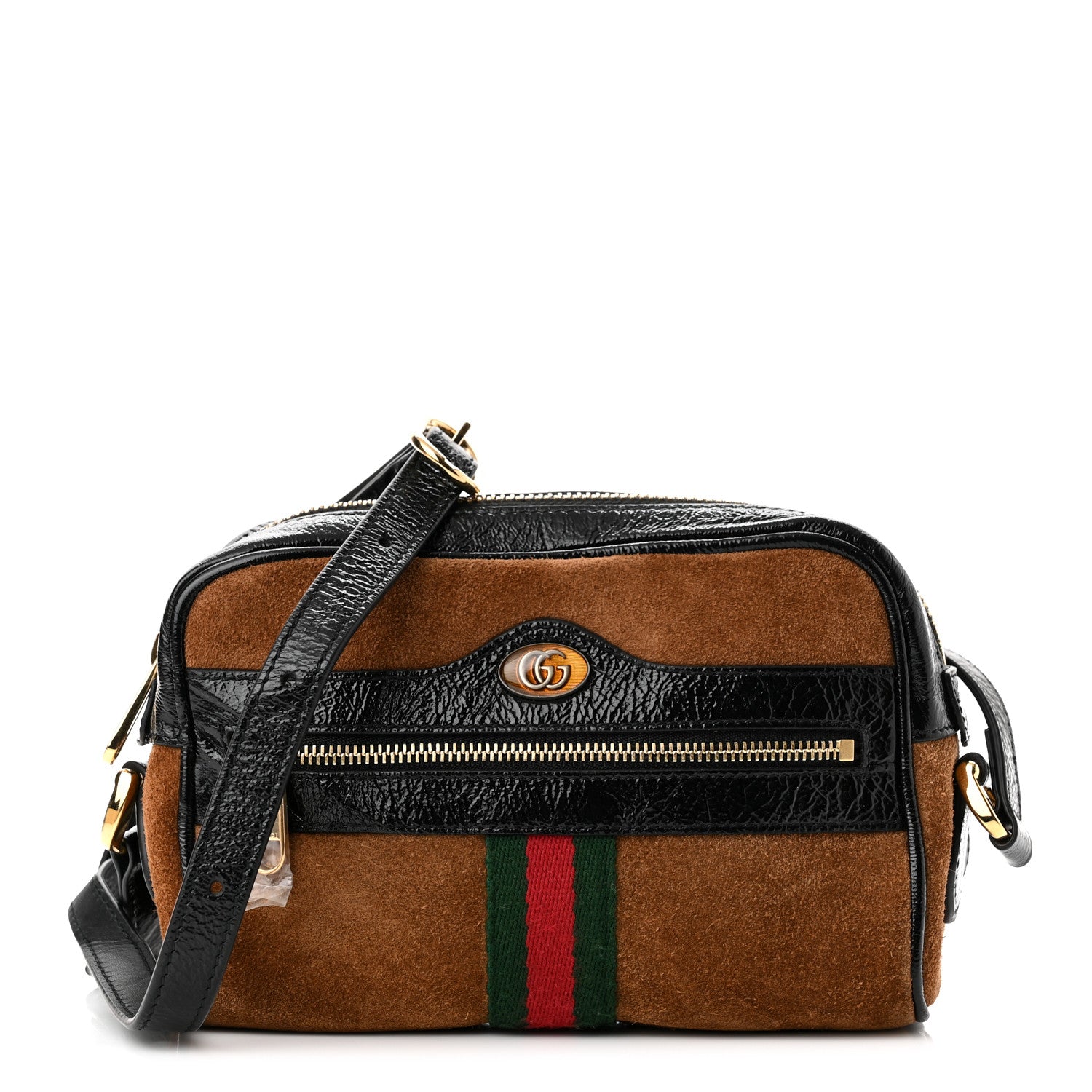 Gucci Suede Patent Web Mini Ophidia Shoulder Bag Nocciola Black 1 of 10