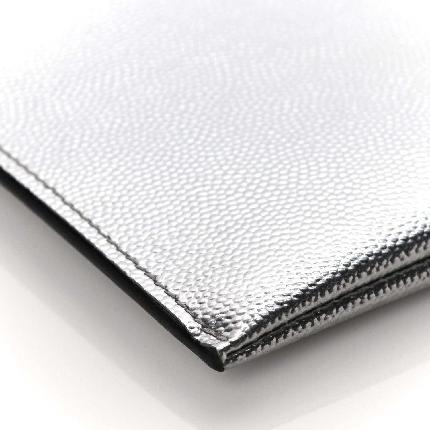 Saint Laurent Metallic Grain De Poudre Monogram Bill Pouch Argento 9 of 10