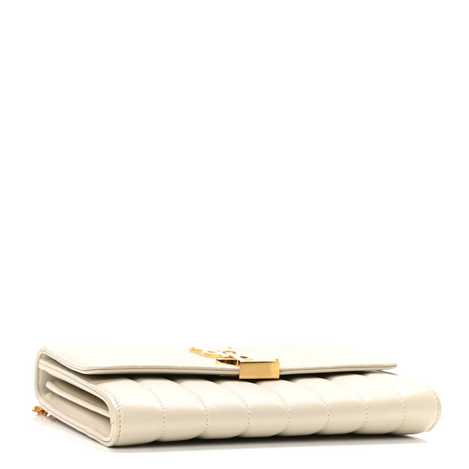 Saint Laurent Lambskin Matelasse Monogram Vicky Chain Wallet Off White 4 of 11
