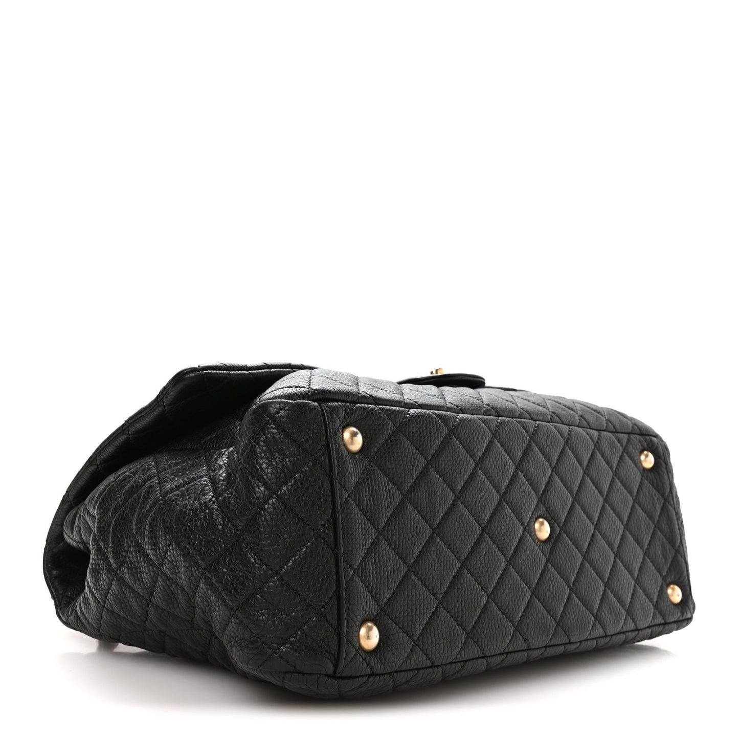 Grained Calfskin Quilted XXL Travel Flap Bag Black