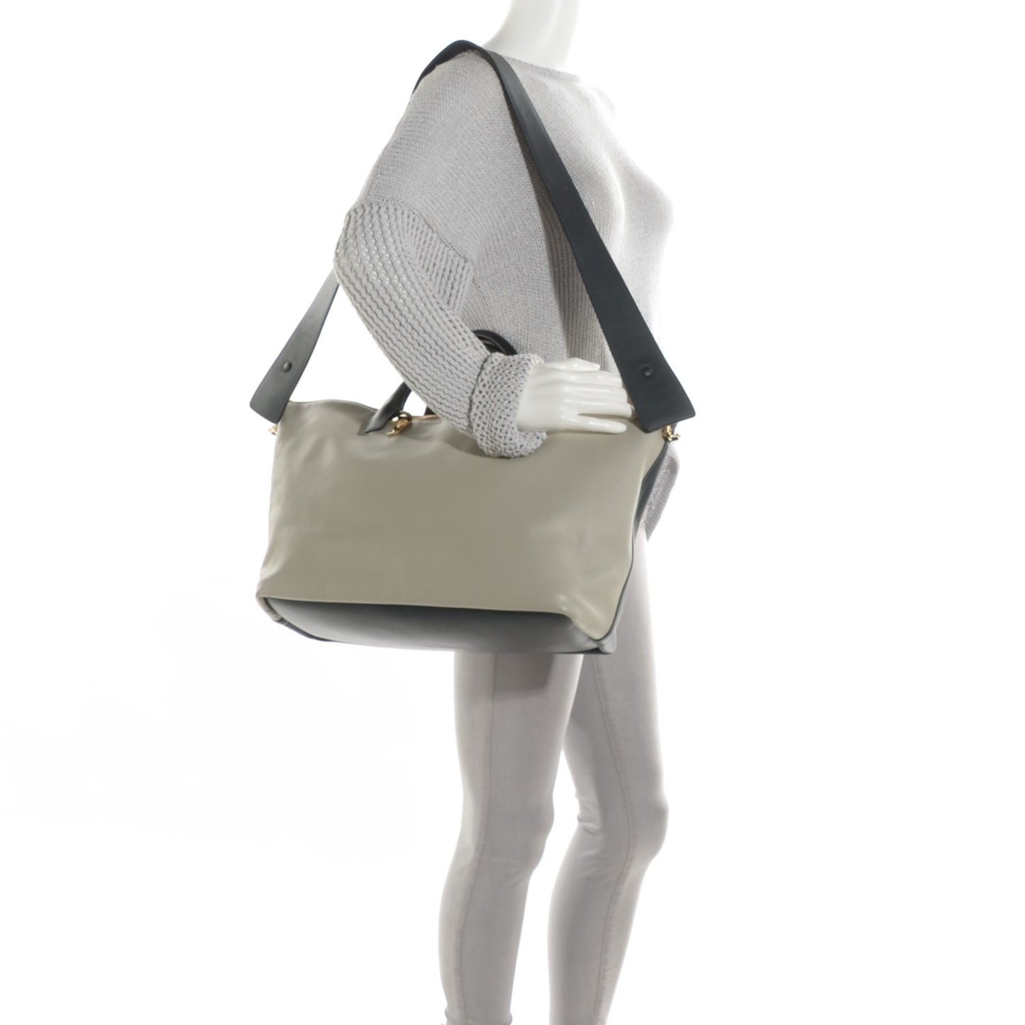 Smooth Calfskin Large Baylee Tote Marshmallow Grey Black