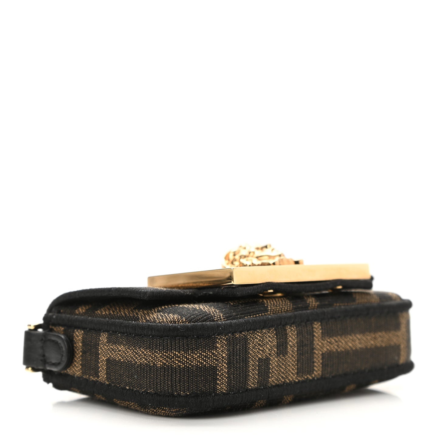 X VERSACE Fabric Jacquard Fendace FF Nano Brooch Baguette Tobacco Black
