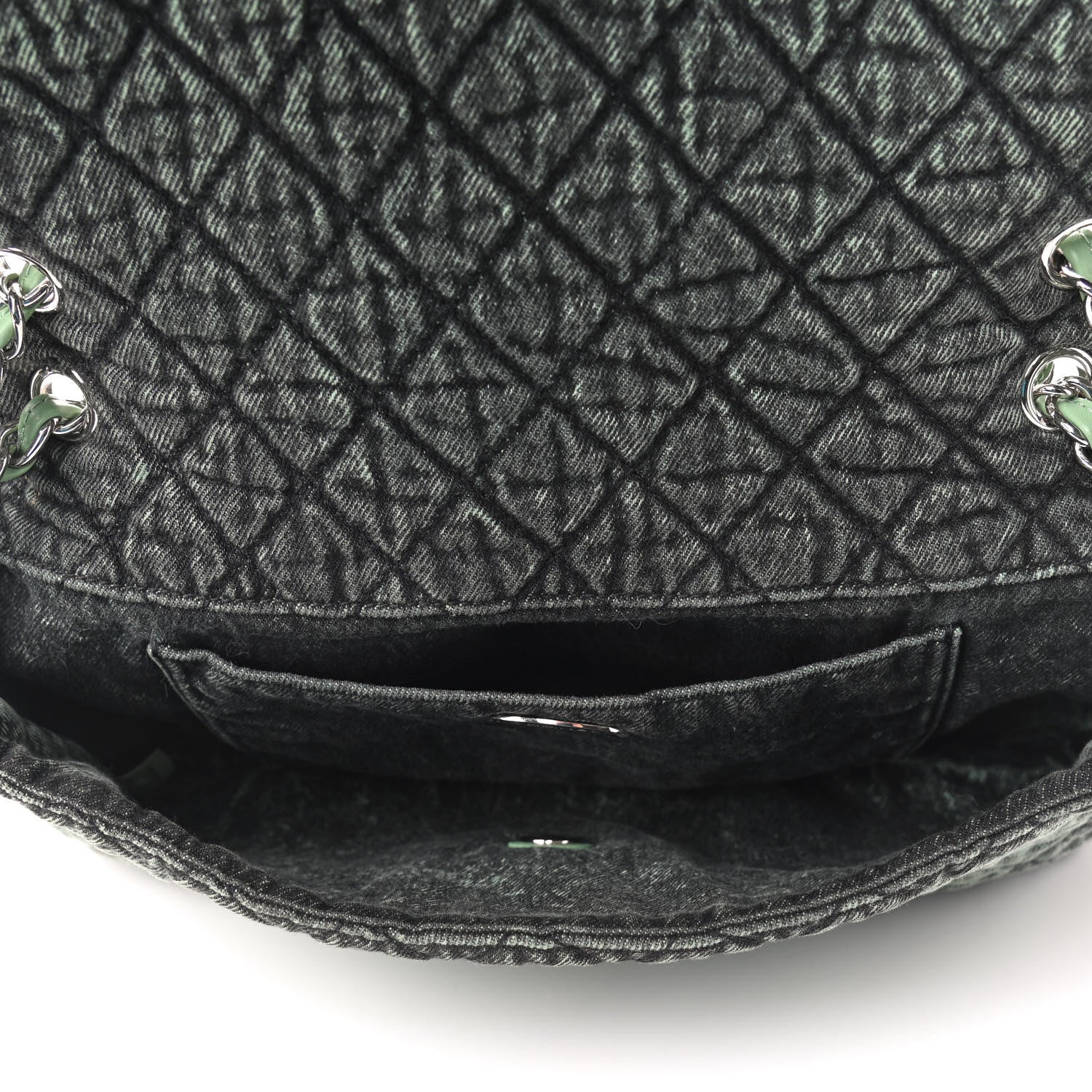 Chanel Denim Quilted Denimpression Flap Green Black 5 of 9