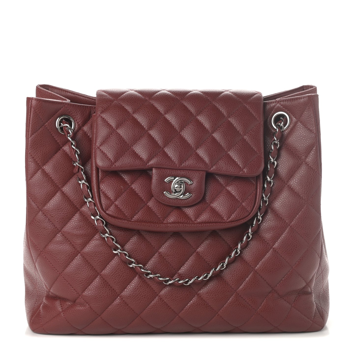 Caviar Quilted Flap Tote Red