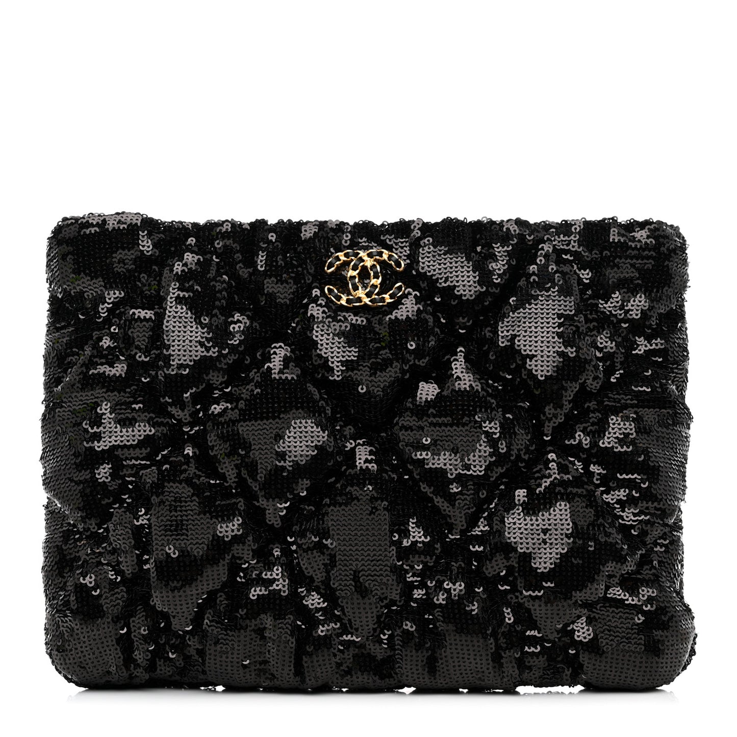 Sequins Quilted Large Chanel 19 Pouch Black