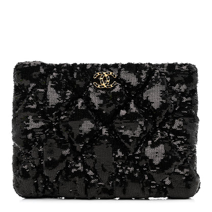 Chanel Sequins Quilted Large Chanel 19 Pouch Black 1 of 9