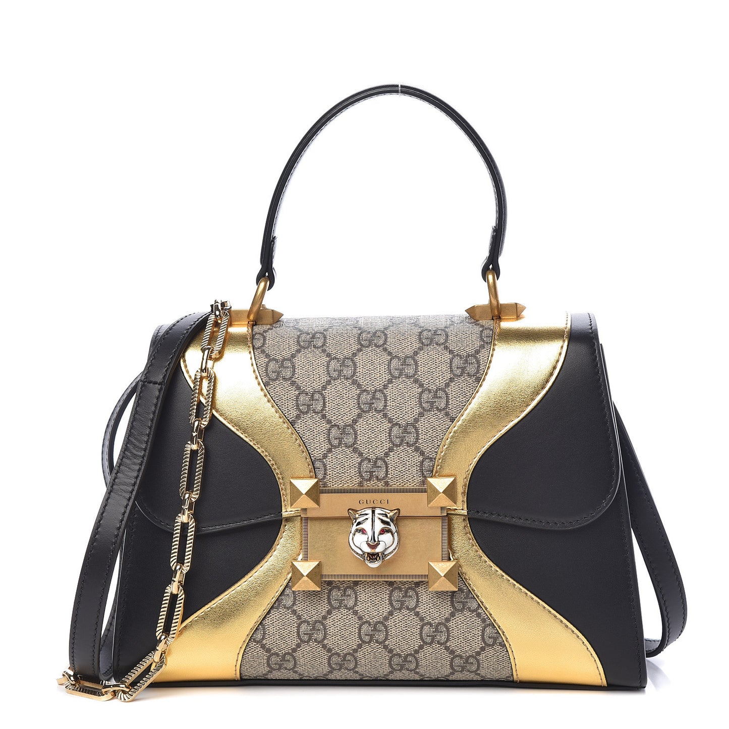 GG Supreme Monogram Small Osiride Top Handle Bag Black Gold