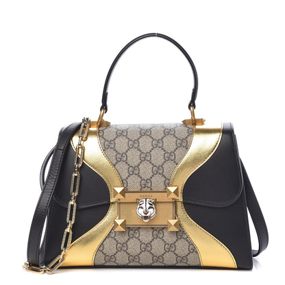 Gucci GG Supreme Monogram Small Osiride Top Handle Bag Black Gold 1 of 12