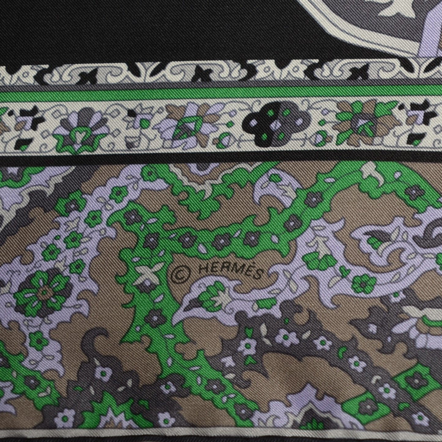 Silk Twill Tapis Persans Scarf 140 Lilac Anthracite Vert