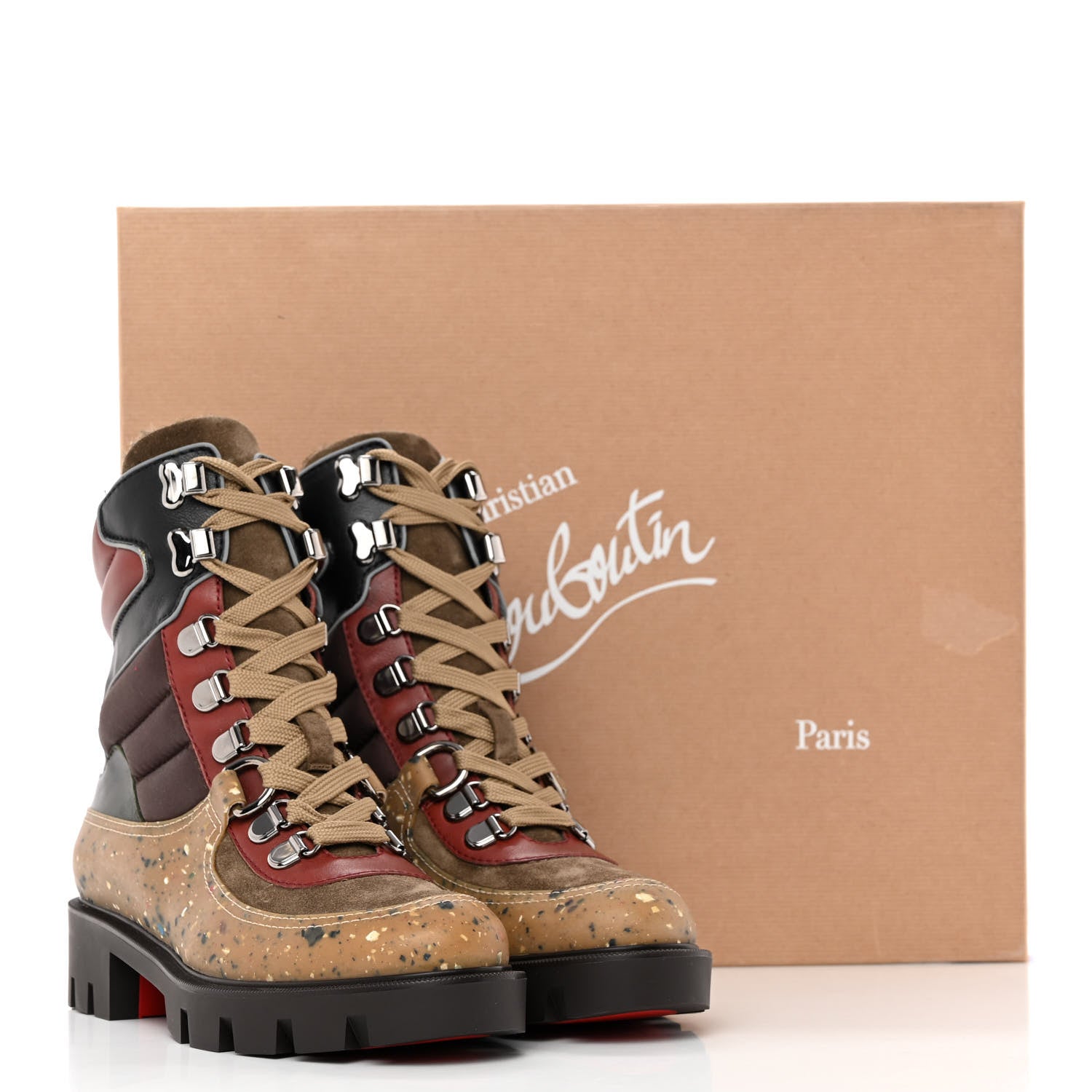 Christian Louboutin Calfskin Canvas Elaneva Flat Hiking Boots 36.5 Multi 11 of 11