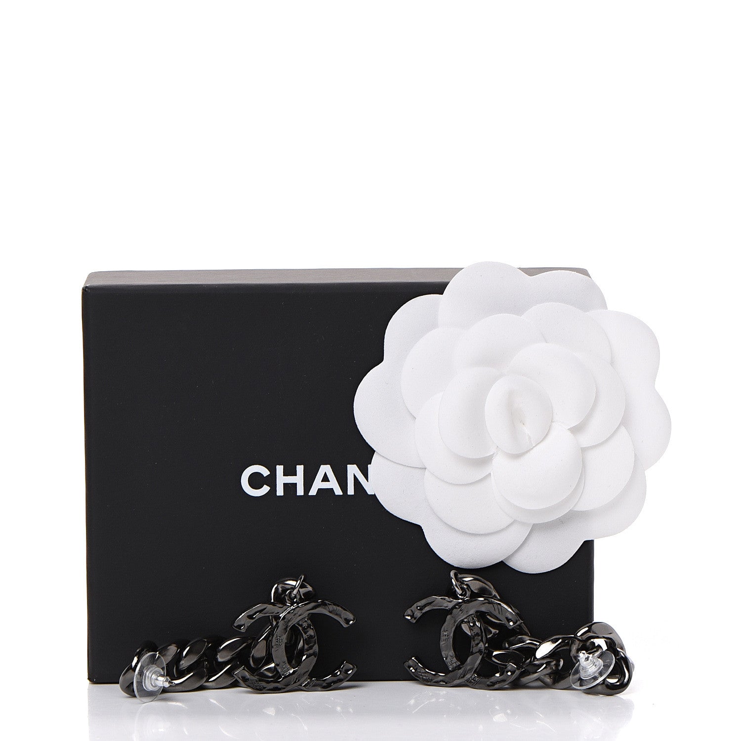 Chanel Metal CC Pick Drop Earrings Ruthenium 5 of 5