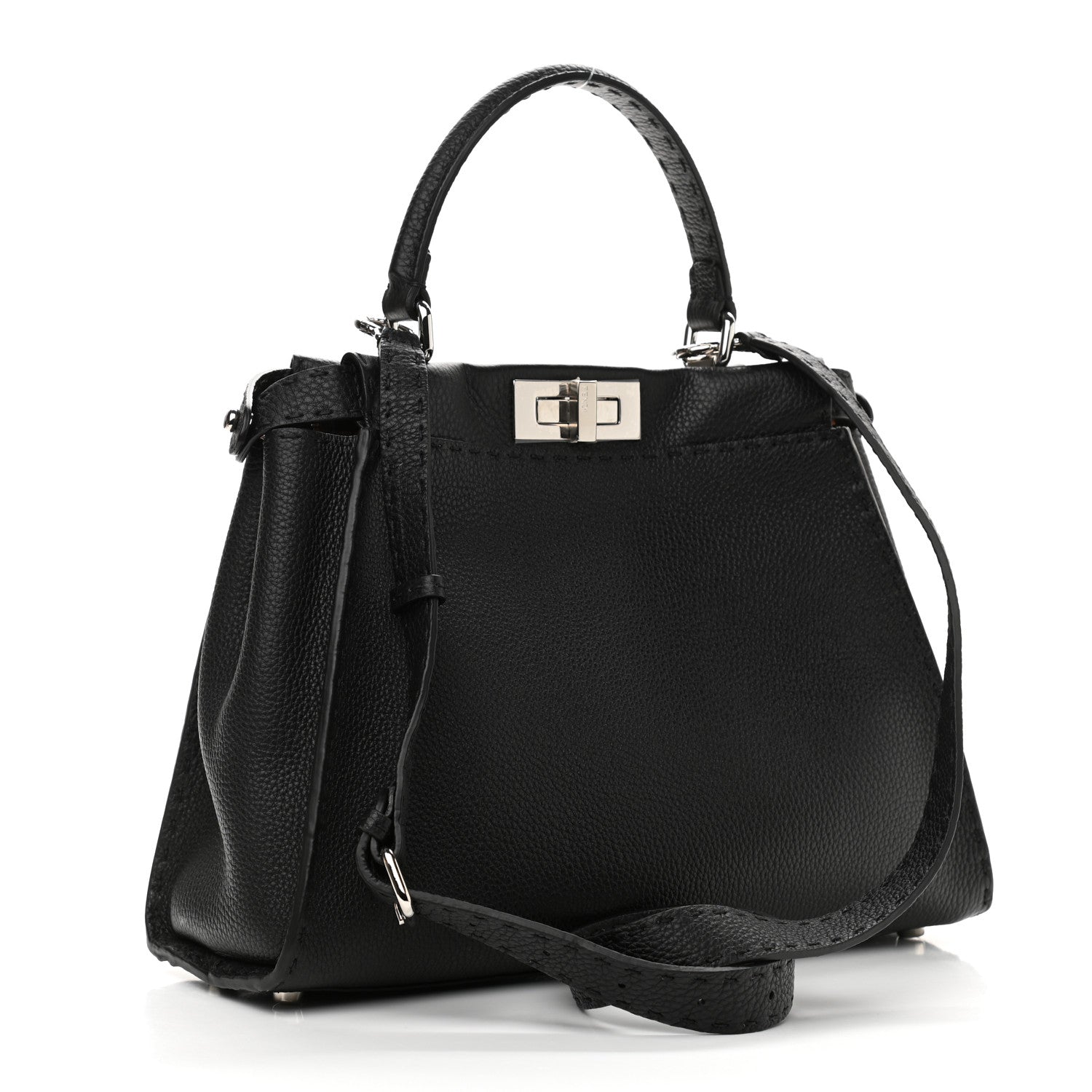 Fendi Cuoio Romano Selleria Bi-Color Medium Peekaboo Iconic Satchel Black Mou 3 of 9