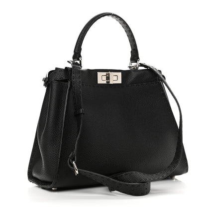 Fendi Cuoio Romano Selleria Bi-Color Medium Peekaboo Iconic Satchel Black Mou 3 of 9