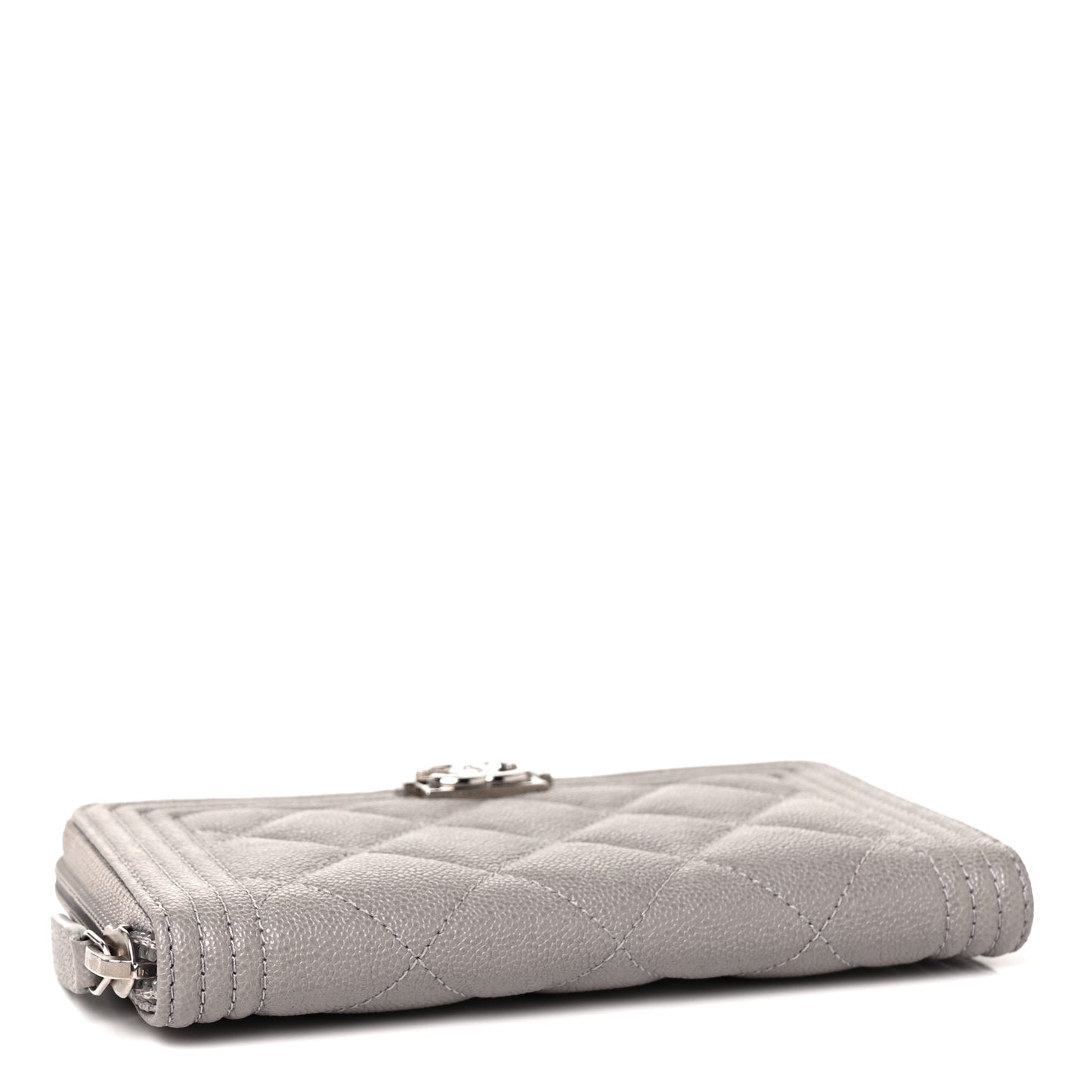 Caviar Quilted Boy Small Zip Around Wallet Grey