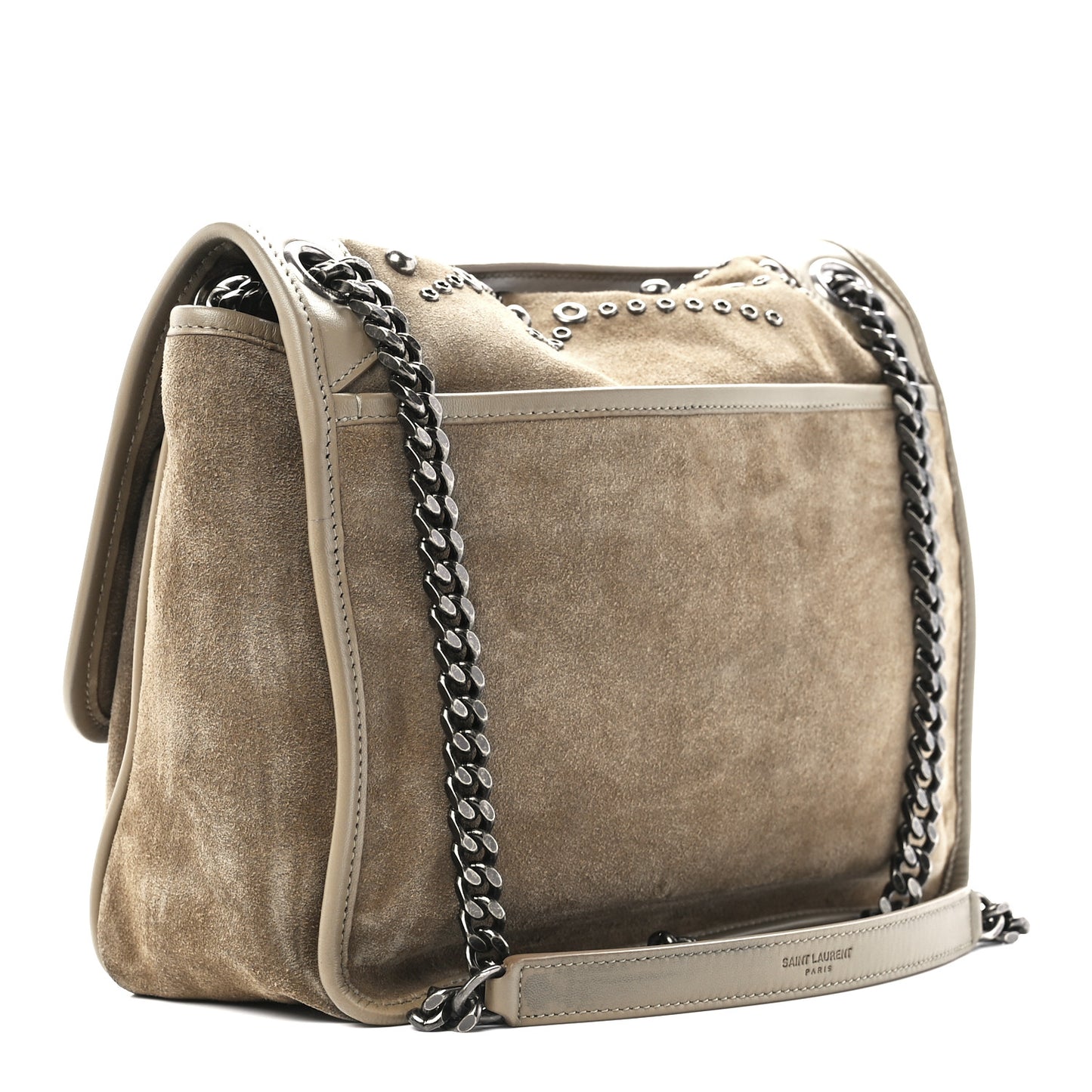 Suede Matelasse Embellished Monogram Medium Niki Chain Satchel