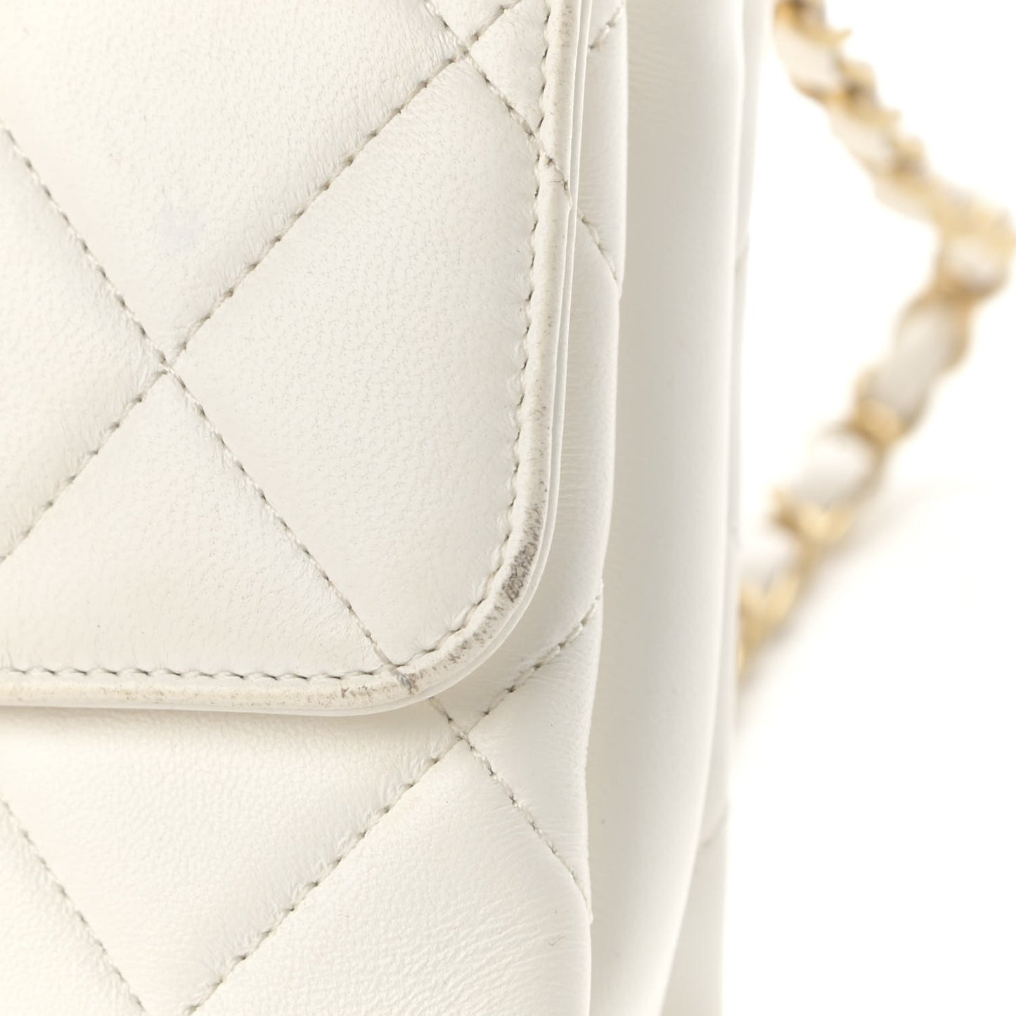 Lambskin Quilted Small CC Crystal Logo Chain Flap White