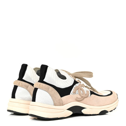 Chanel Mesh Suede Fabric Womens CC Sneakers 38 White Ivory Light Beige 5 of 20