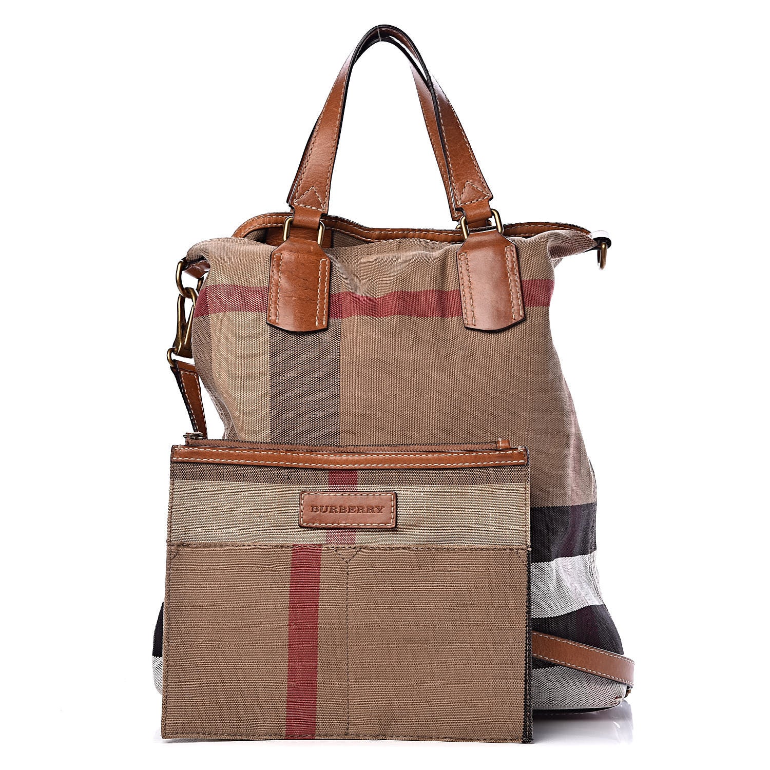Burberry Canvas Mega Check Medium Ashby Hobo Saddle Brown 1 of 21