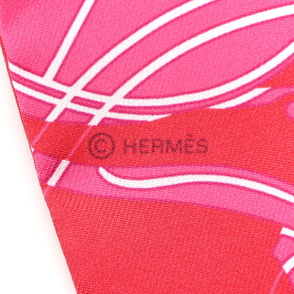 Hermes Silk Ex-Libris Twilly Fuchsia Rouge White 3 of 4