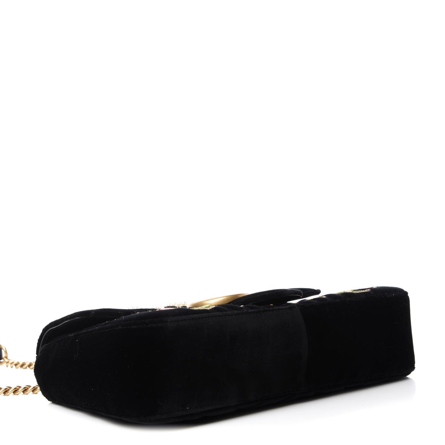 Velvet Matelasse Loved Embroidered Medium GG Marmont Shoulder Bag Black