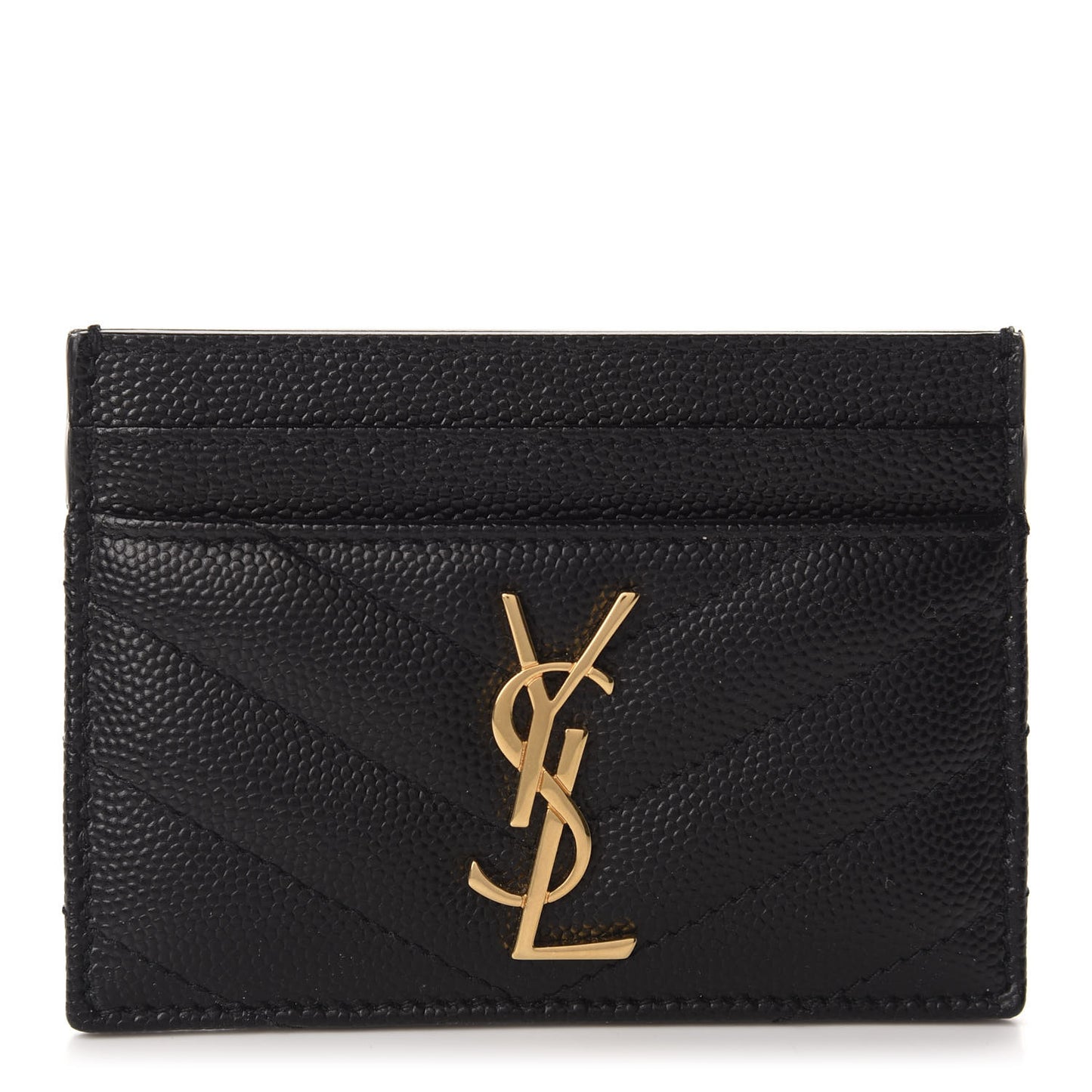 Grain De Poudre Matelasse Chevron Monogram Credit Card Case Black
