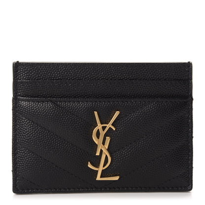Saint Laurent Grain De Poudre Matelasse Chevron Monogram Credit Card Case Black 1 of 8