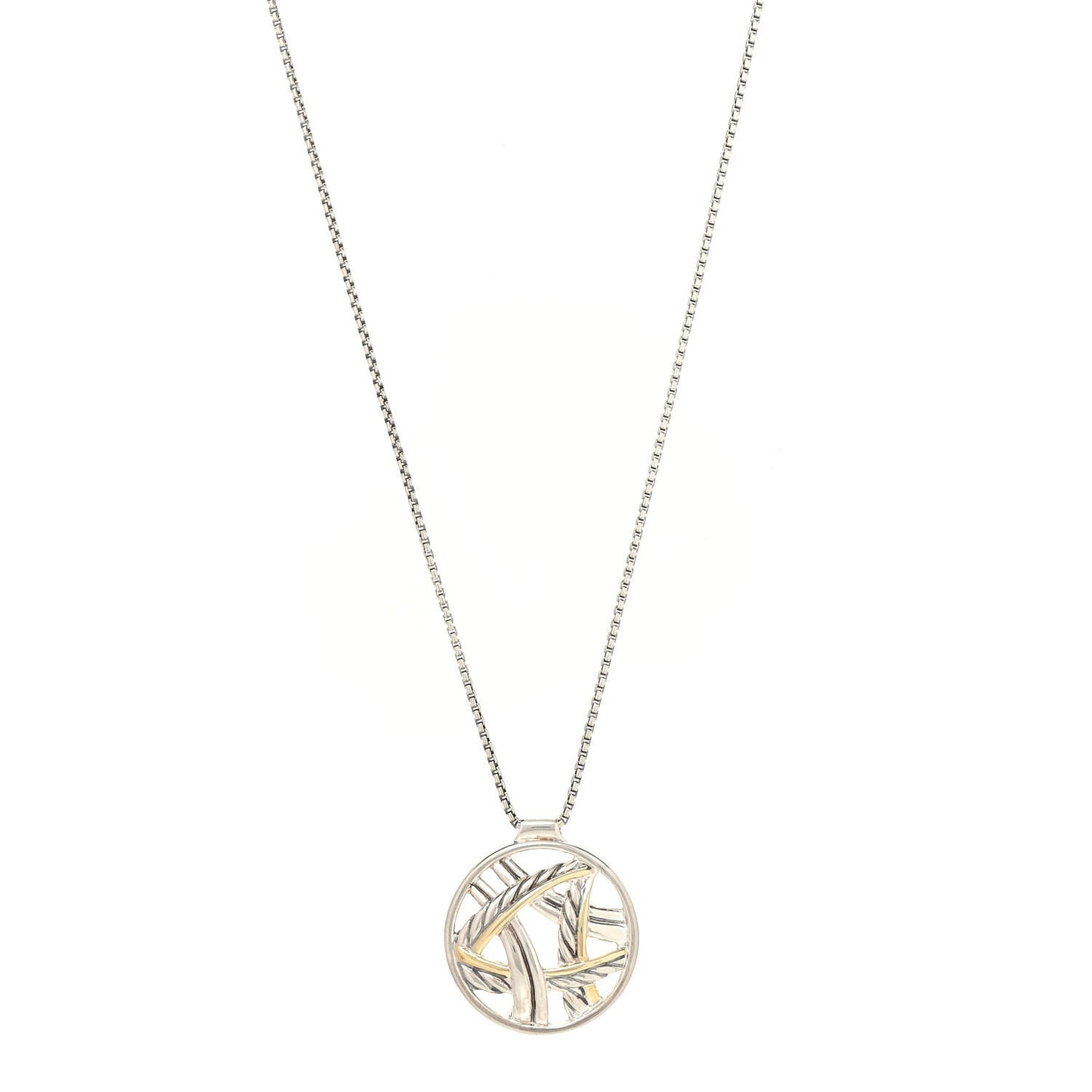 Sterling Silver 18K Yellow Gold Round Rope Pendant Necklace