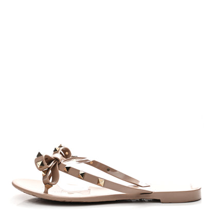 Valentino Garavani PVC Jelly Rockstud Bow Thong Sandals 38 Poudre 1 of 9