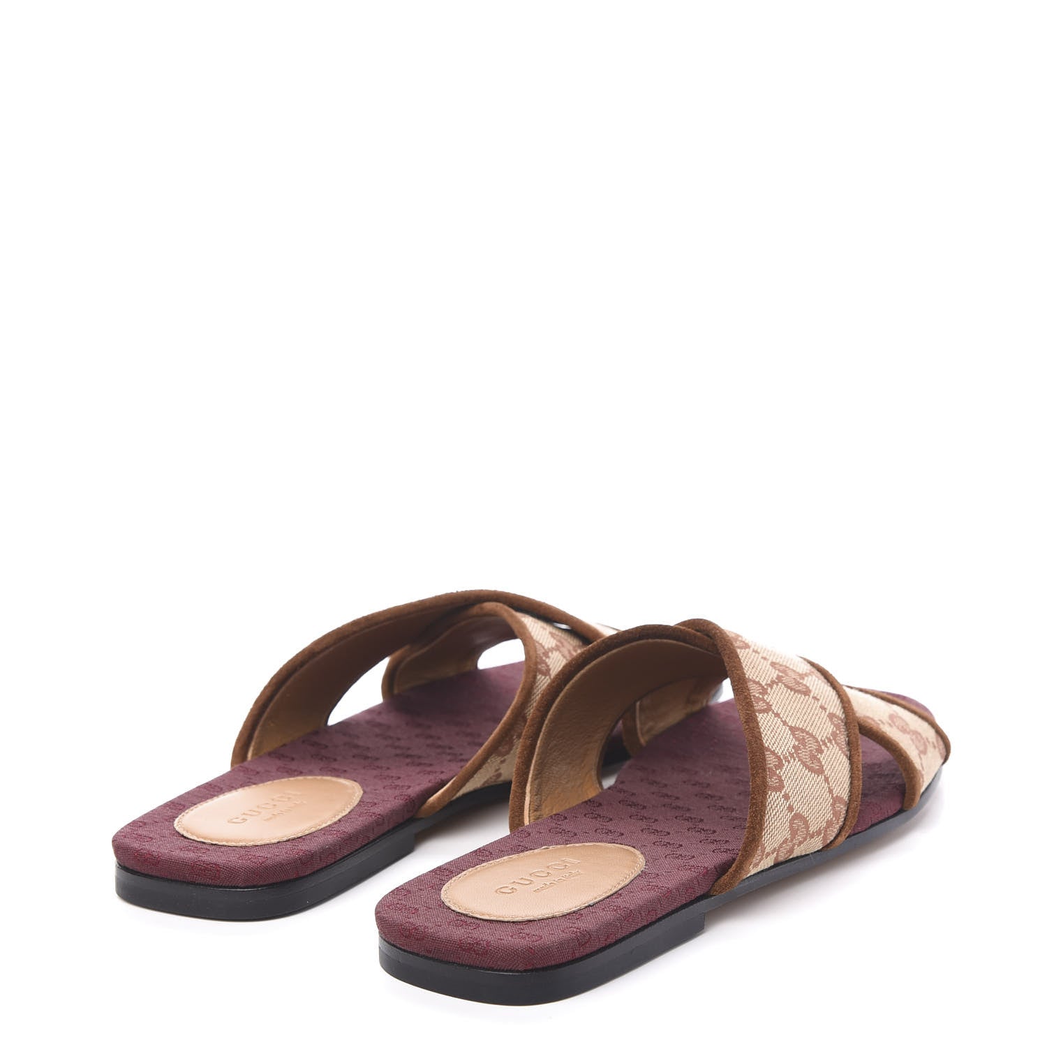 Gucci GG Monogram Suede Womens Criss Cross Slide Sandals 37.5 Beige Ruggine Cuir 4 of 9