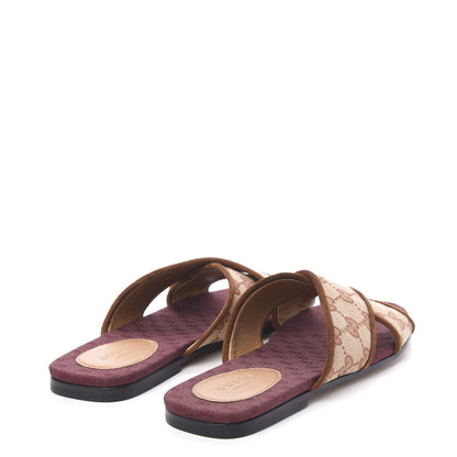 Gucci GG Monogram Suede Womens Criss Cross Slide Sandals 37.5 Beige Ruggine Cuir 4 of 9