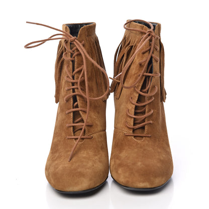 Saint Laurent Suede Babies 90 Fringe Ankle Boots 38 Light Tan 2 of 10