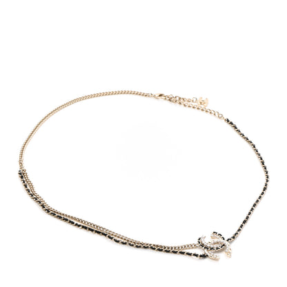 Chanel Lambskin Pearl Crystal Chain CC Belt 85 Gold Pearly White Black 1 of 4