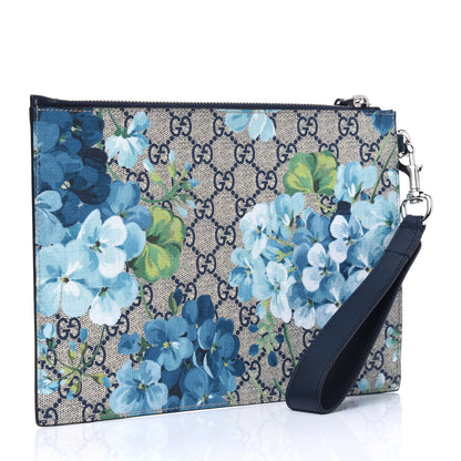 Gucci GG Supreme Monogram Blooms Small Zip Wristlet Pouch Beige Blue Black 2 of 4